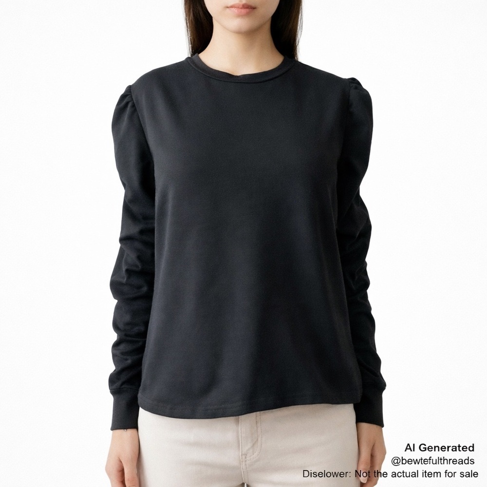 Walter Baker M Black Puff Sleeve Top Feminine Chic Minimalist